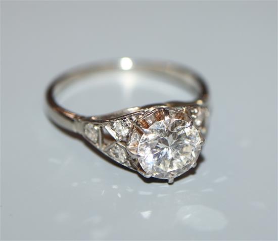 A diamond solitaire ring, white metal setting (tests as 18ct), the diamond approx 1.0ct, size L.